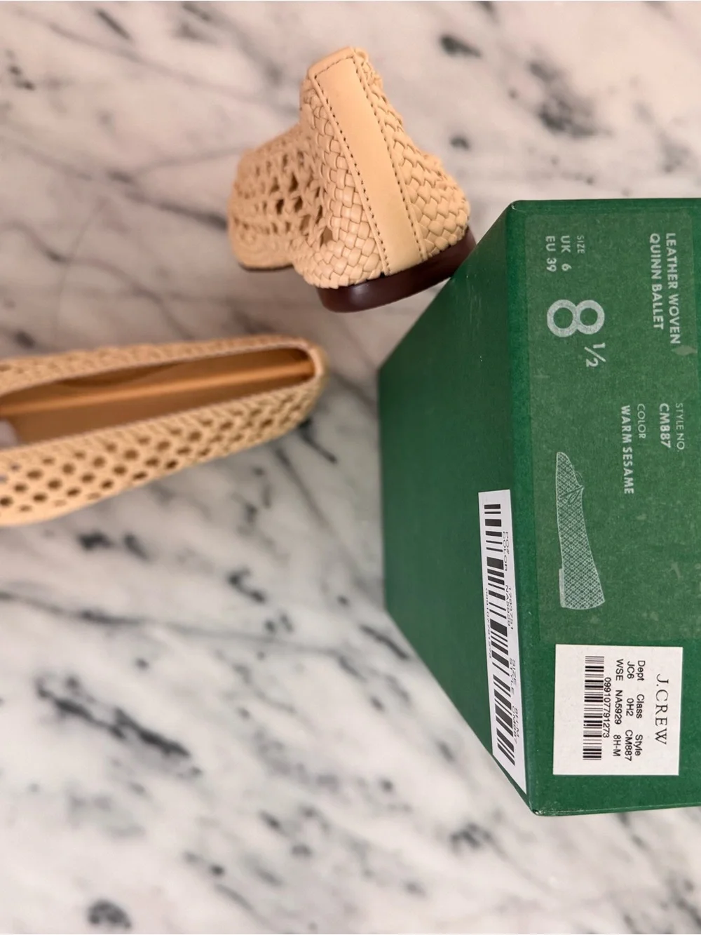 NWT J. Crew Quinn Leather Handwoven  Cream Women’s Ballet Flats in Sesame